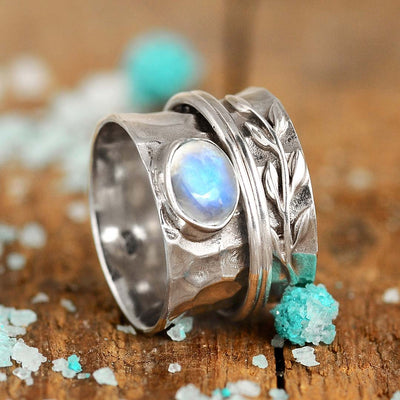 Moonstone Leaf Spinner ring Sterling Silver - Boho Magic