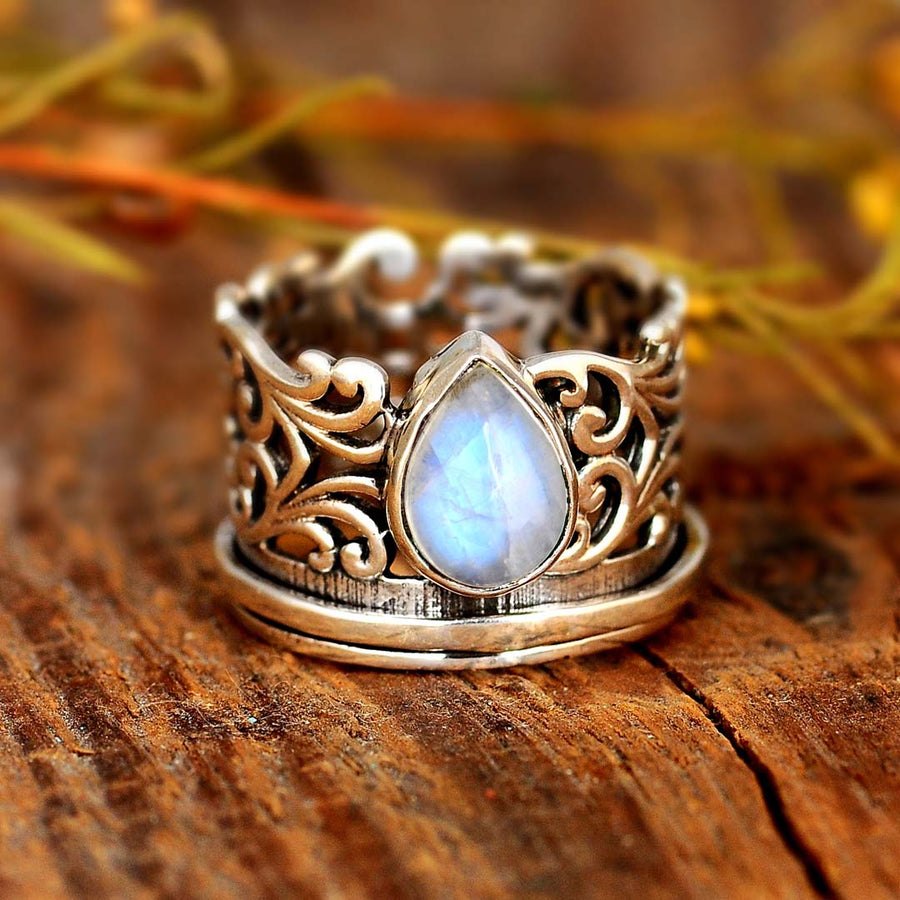 Moonstone Teardrop 925 Sterling Silver Halo Ring main image 1