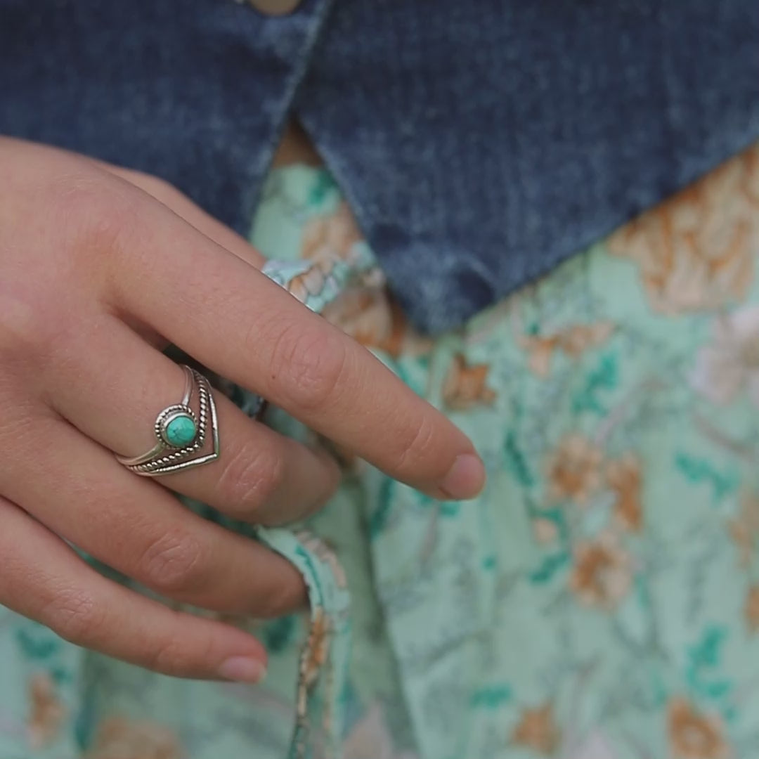 Chevron Turquoise Stone Ring Sterling Silver