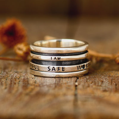 Fidget Ring with Empowering Engraving Sterling Silver - Boho Magic