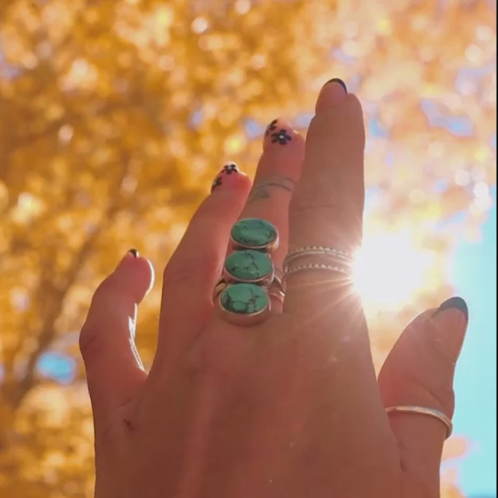 Three Stone Turquoise Ring Sterling Silver