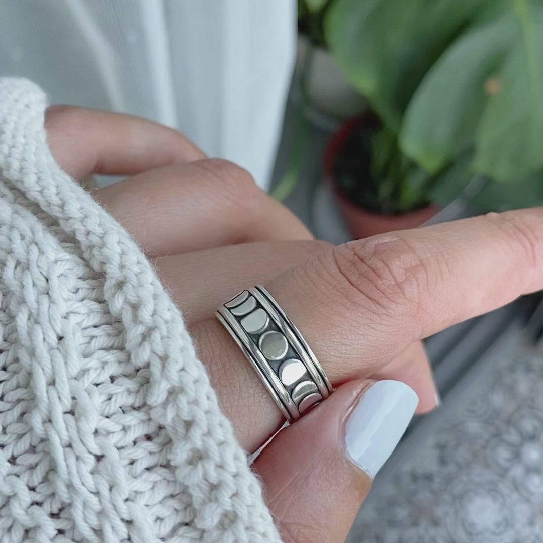 Moon Phase Spinner Ring Sterling Silver