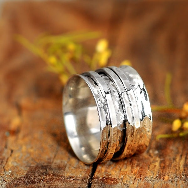Wide Band Silver Spinner Ring