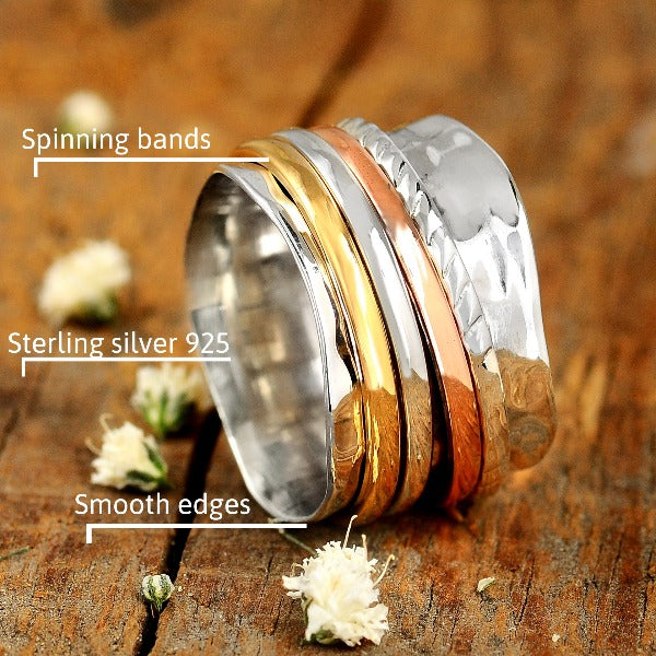 Two Tone Meditation Spinner Ring Sterling Silver
