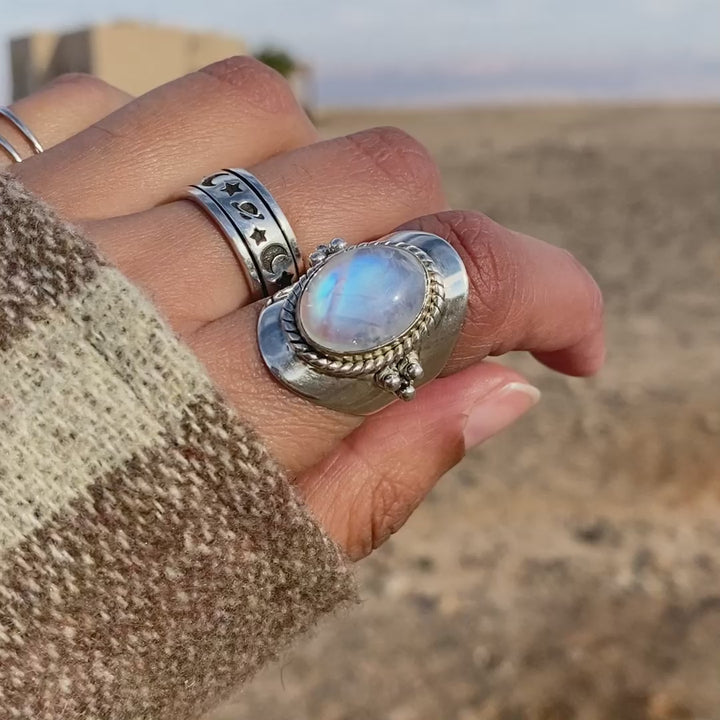 Boho Moonstone Ring Sterling Silver