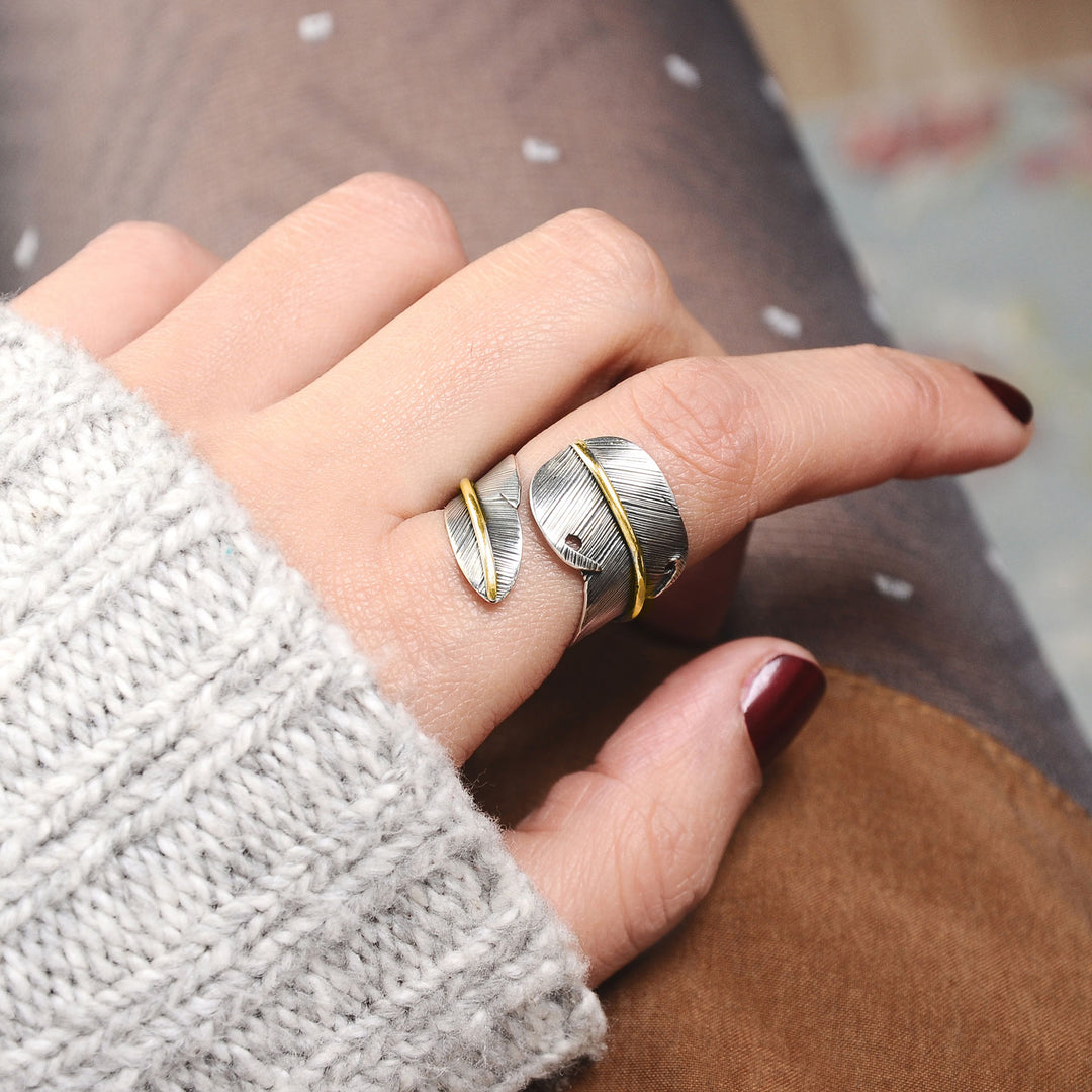 Boho Feather Silver Ring