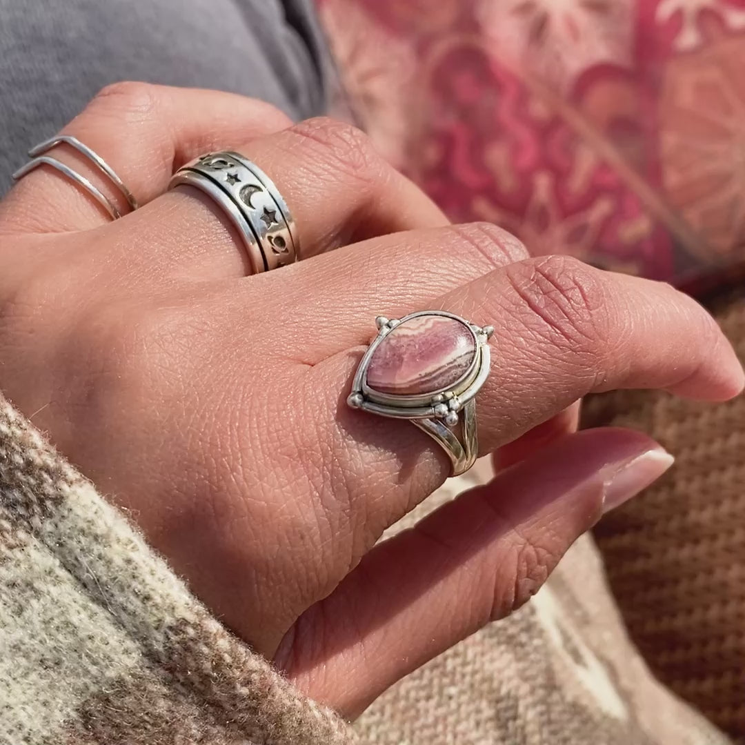 Teardrop Rhodochrosite Ring Sterling Silver