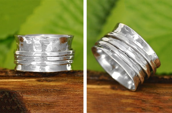 Wide Band Silver Spinner Ring