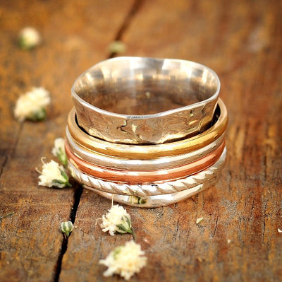 Two Tone Meditation Spinner Ring Sterling Silver - Boho Magic
