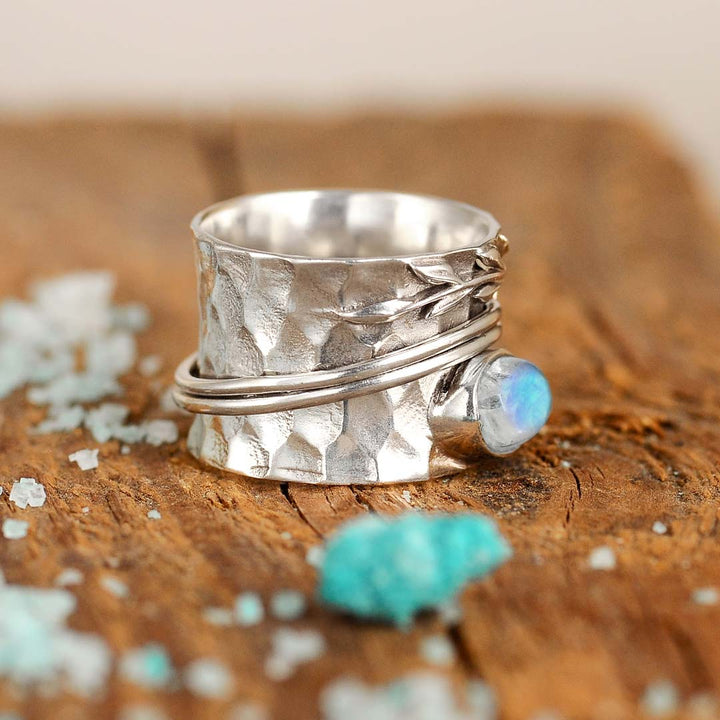 Moonstone Leaf Spinner ring Sterling Silver