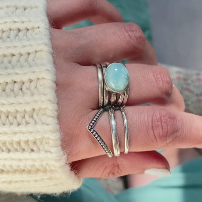 Chunky Aquamarine Wrap Ring Sterling Silver - Boho Magic