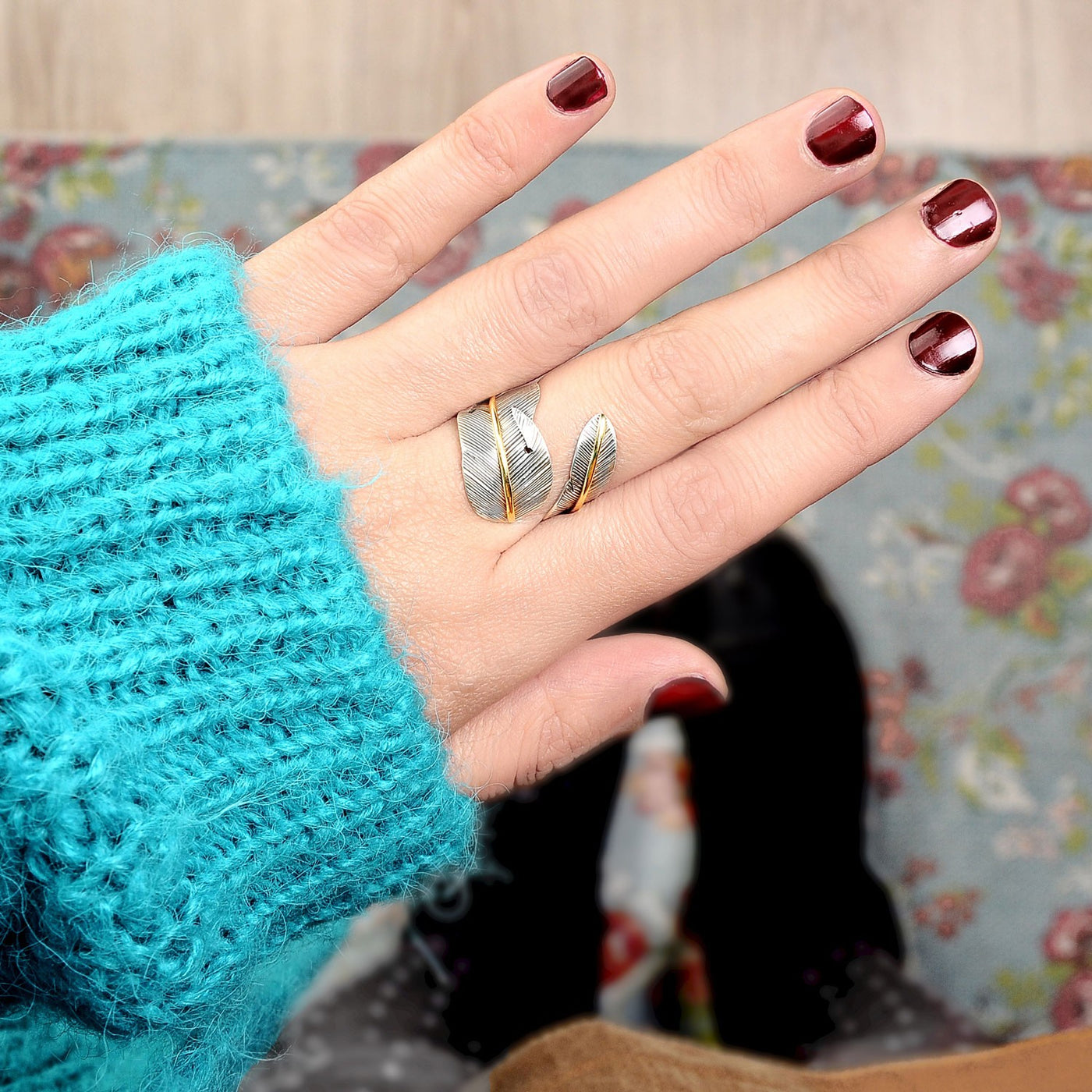 Boho Feather Silver Ring