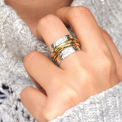 Sterling Silver & Gold Wide Band Statement Ring - Boho Magic