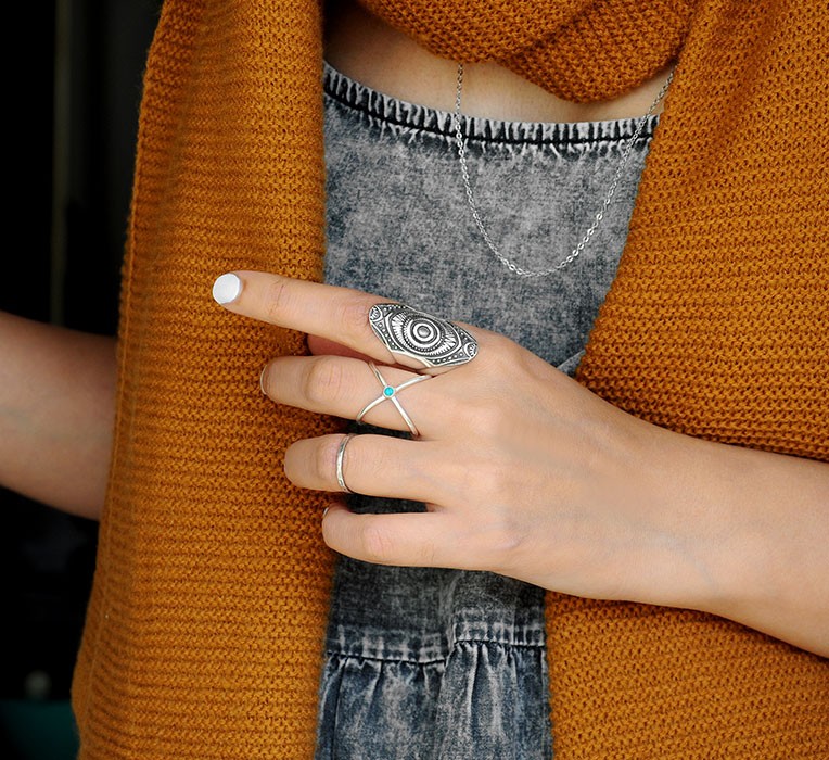 Criss Cross Ring with Turquoise Sterling Silver – Boho Magic Jewelry