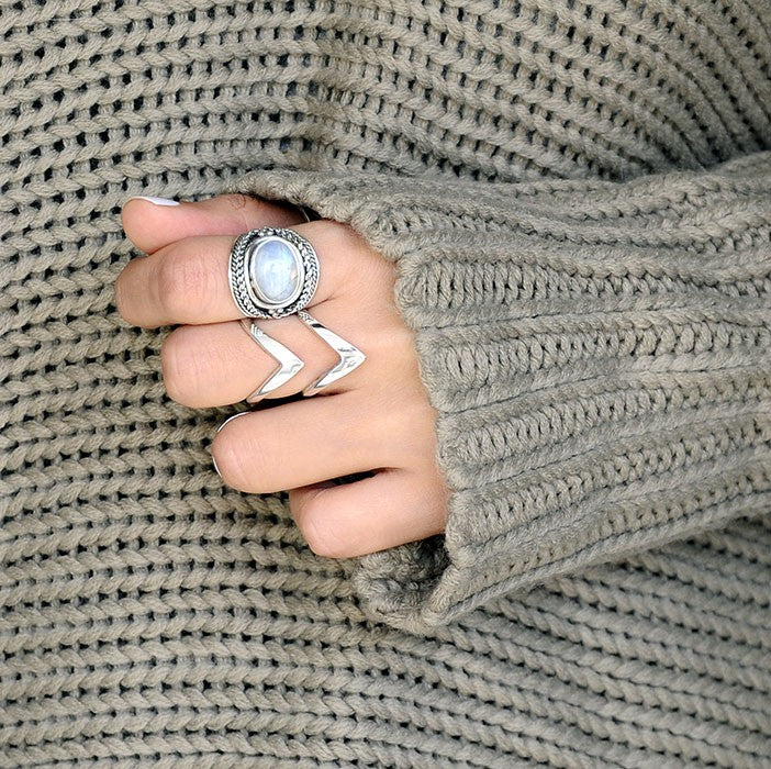 Full Finger Chevron Sterling Silver Ring