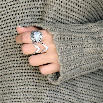 Full Finger Chevron Sterling Silver Ring - Boho Magic