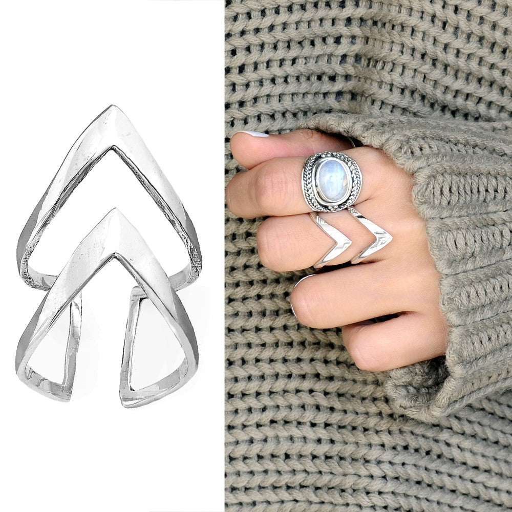 Full Finger Chevron Sterling Silver Ring