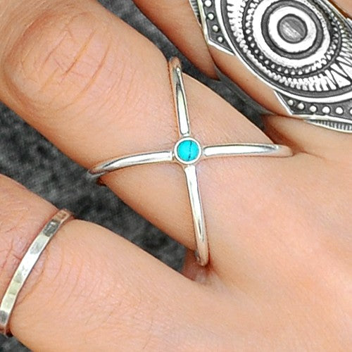 Criss Cross Ring with Turquoise Sterling Silver