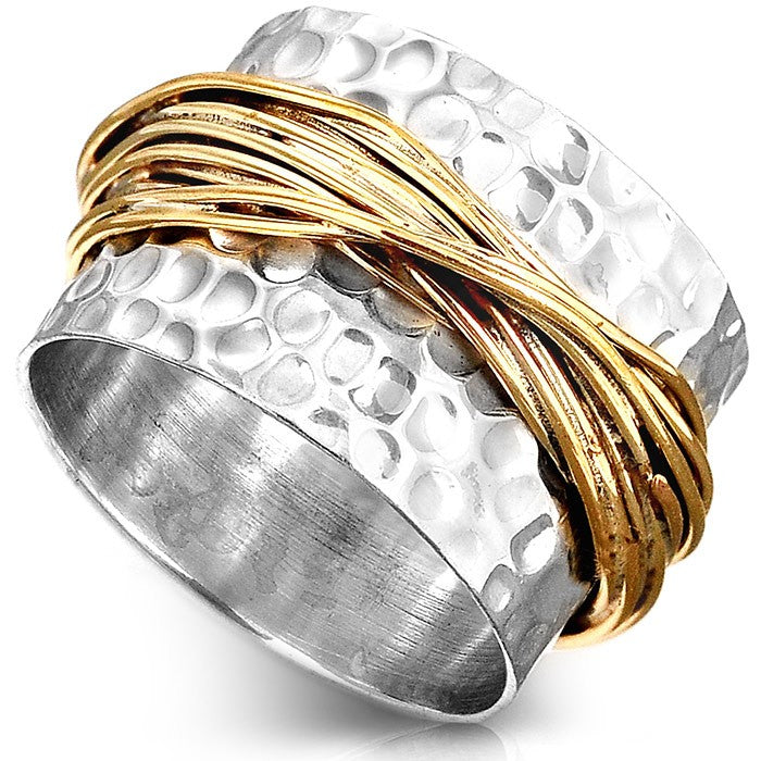 Sterling Silver & Gold Wide Band Statement Ring – Boho Magic Jewelry