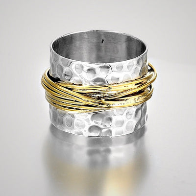 Sterling Silver & Gold Wide Band Statement Ring - Boho Magic