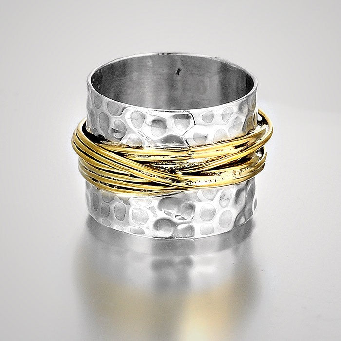 Silver gold ring, Bohemian ring, two tone ring, statement ring, dots retailer ring, Casual ring, gypsy ring, unique ring for her - Deep inside R0919