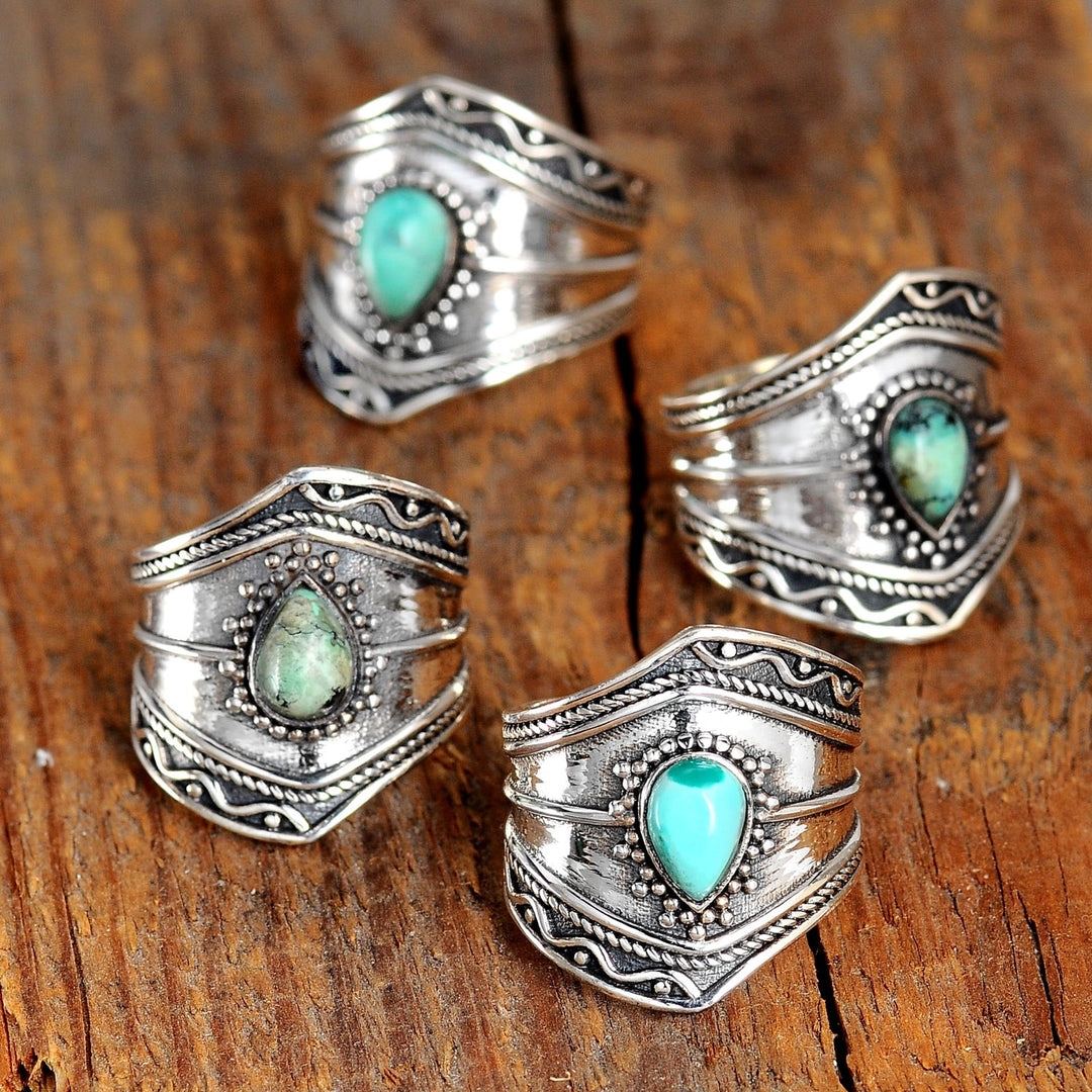 Pure Big Turquoise ring, Afghan jewelry, bohemian jewelry, gypsy jewelry Vintage jewelry German popular silver SIZE 9