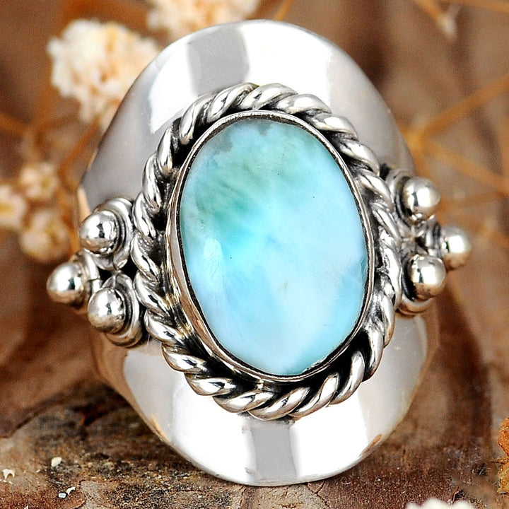 Larimar Sterling Silver Boho Ring for Women