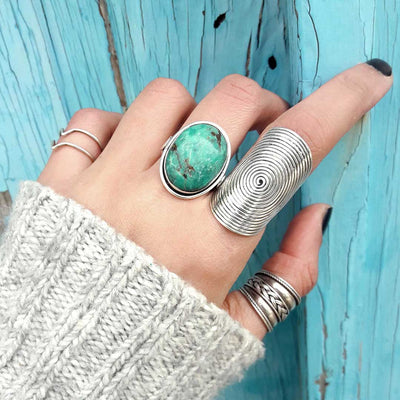 Sterling Silver Large Turquoise Ring - Boho Magic