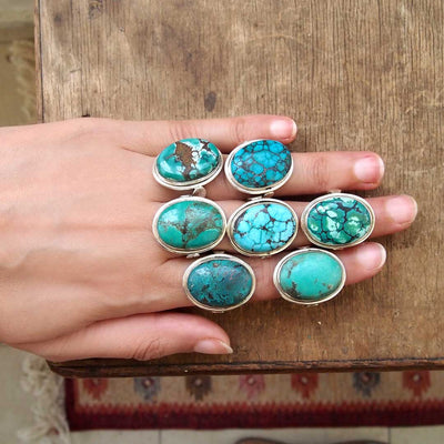 Sterling Silver Large Turquoise Ring - Boho Magic