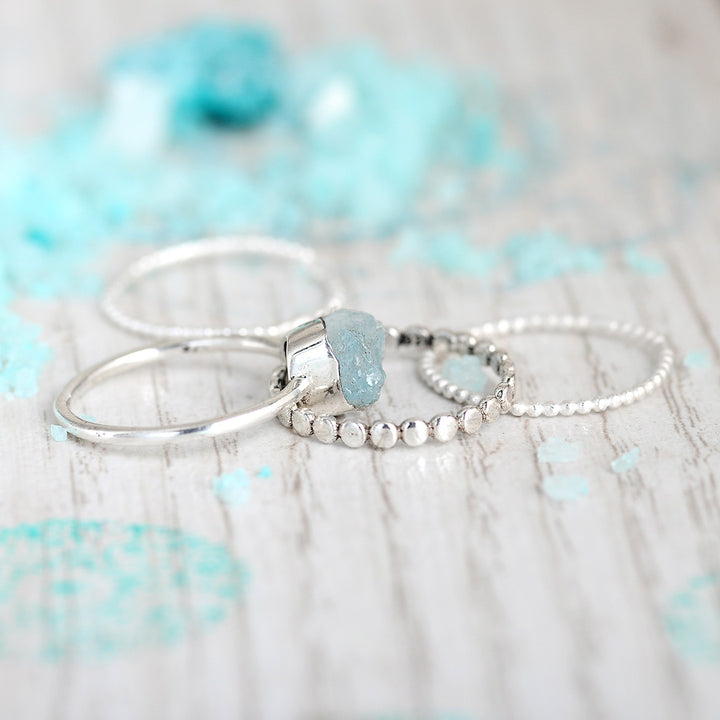 Aquamarine Stacking Ring Set Sterling Silver