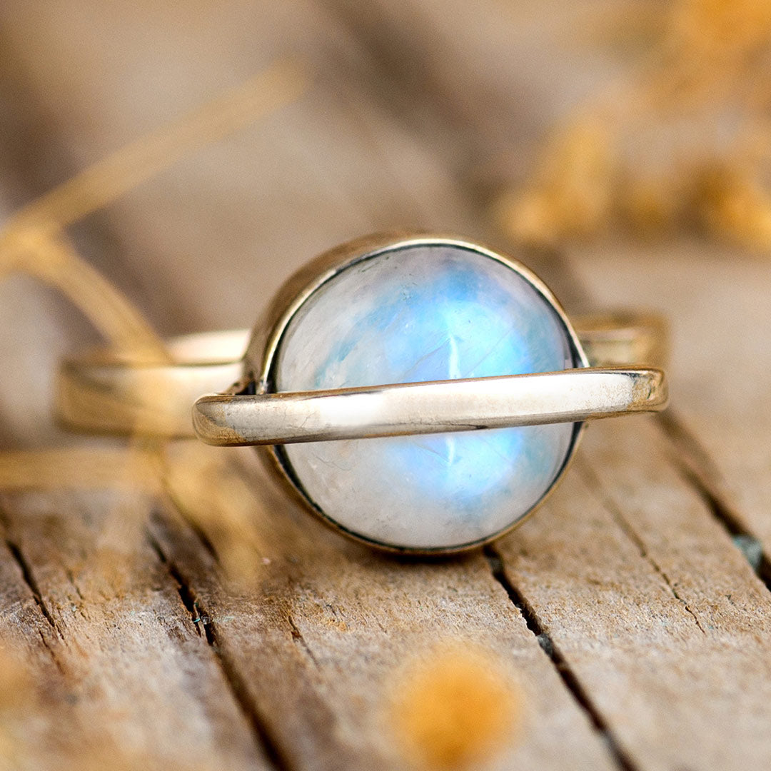 Saturn Moonstone Ring Sterling Silver