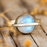 Saturn Moonstone Ring Sterling Silver - Boho Magic