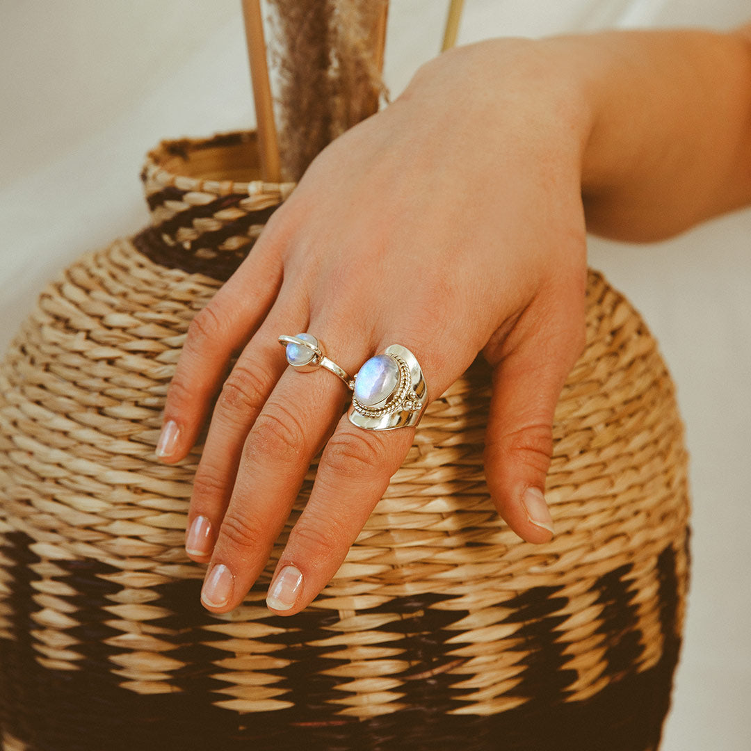 Saturn Moonstone Ring Sterling Silver