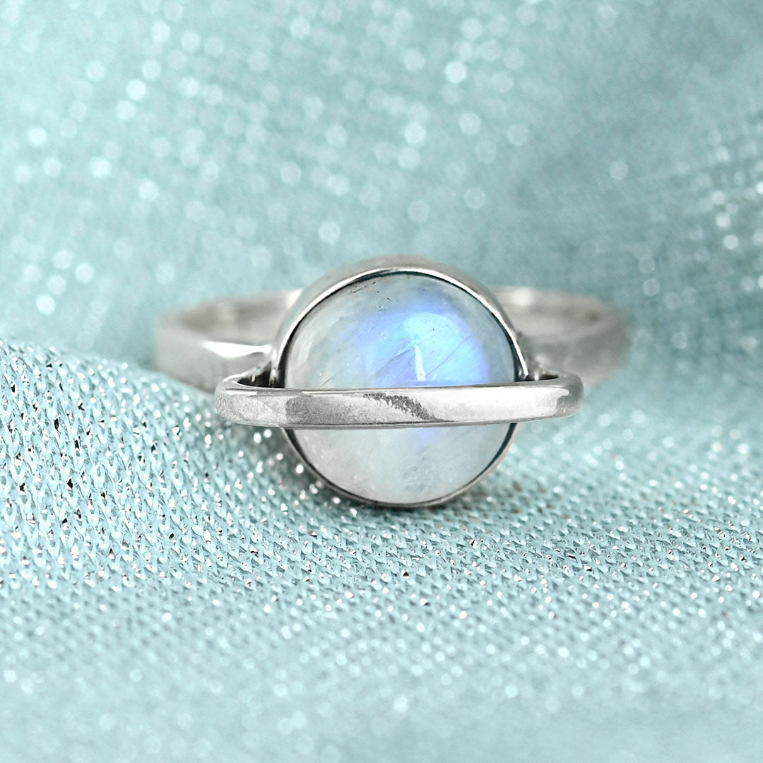 Saturn Moonstone Ring Sterling Silver