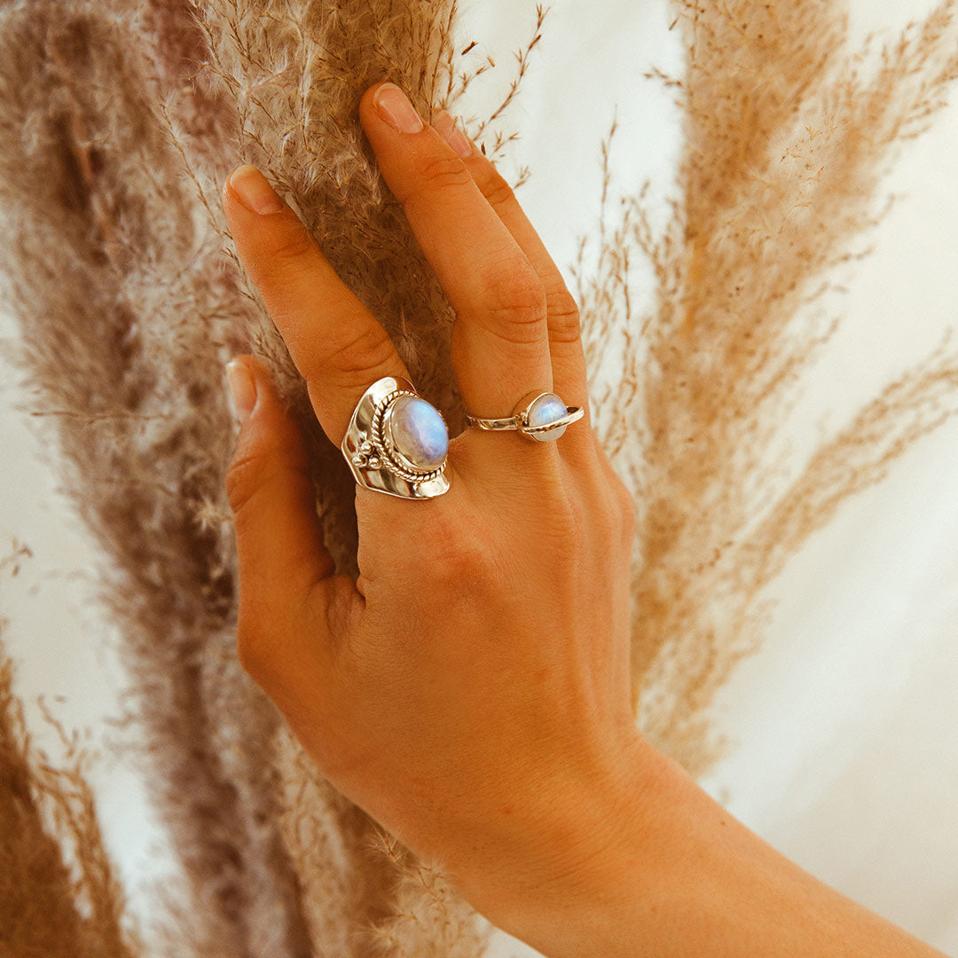 Saturn Moonstone Ring Sterling Silver