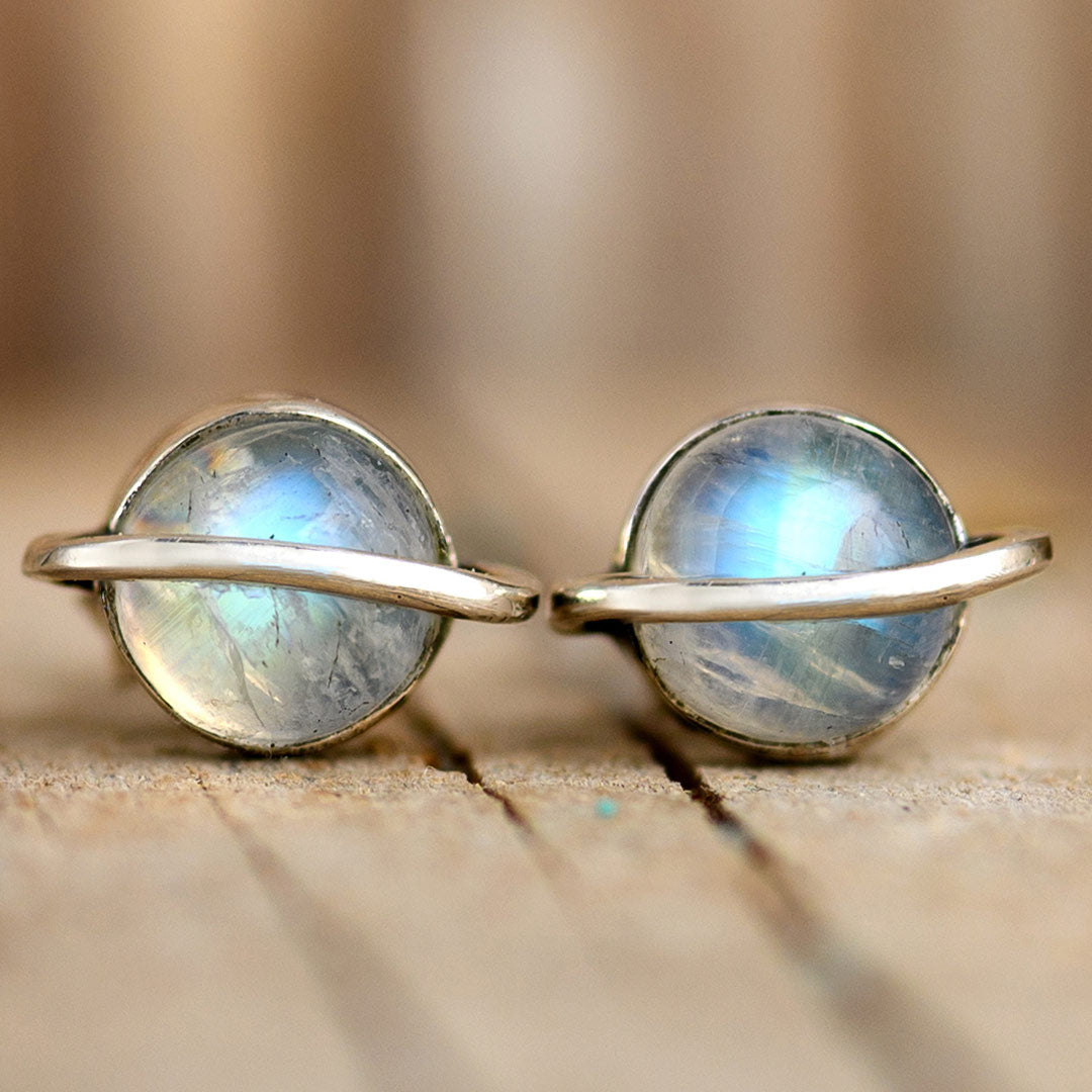 Saturn Moonstone Earrings Sterling Silver