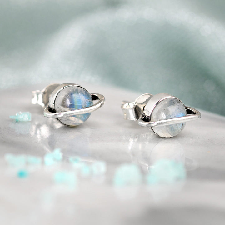 Saturn Moonstone Earrings Sterling Silver