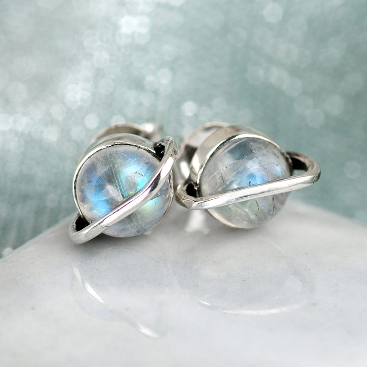 Saturn Moonstone Earrings Sterling Silver