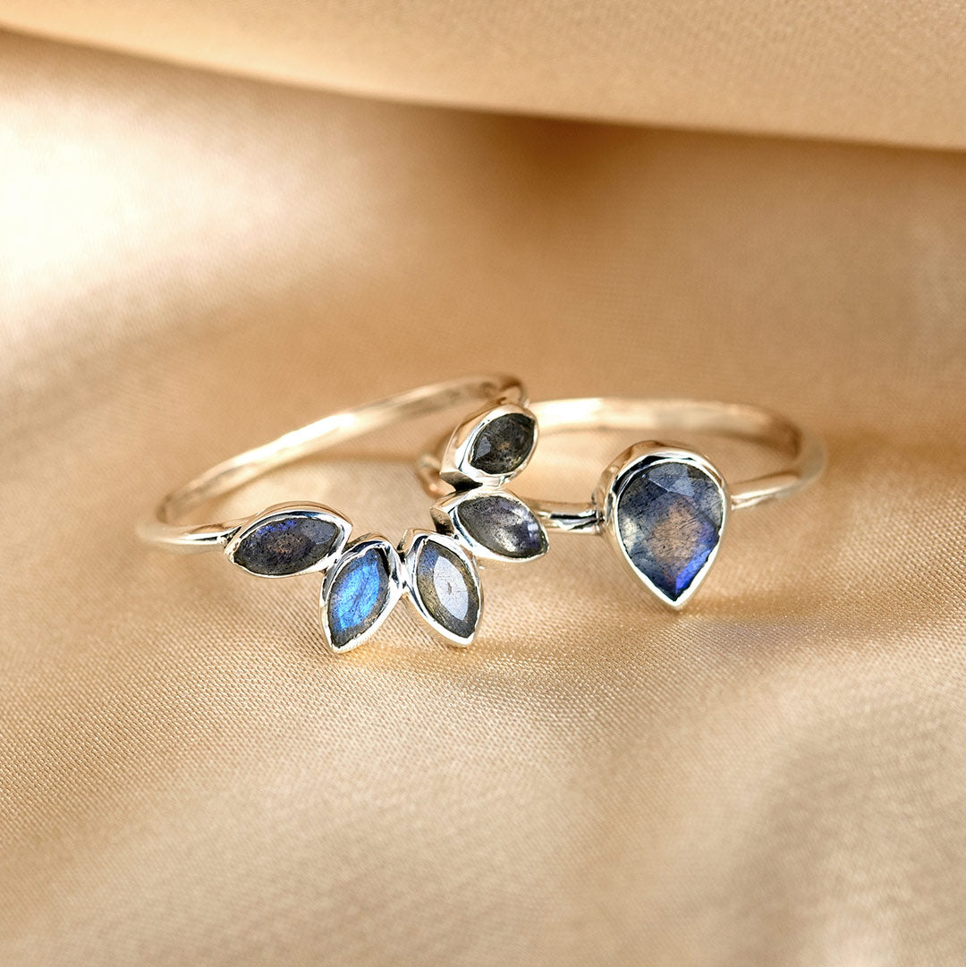 Labradorite Stackable Ring Set Sterling Silver