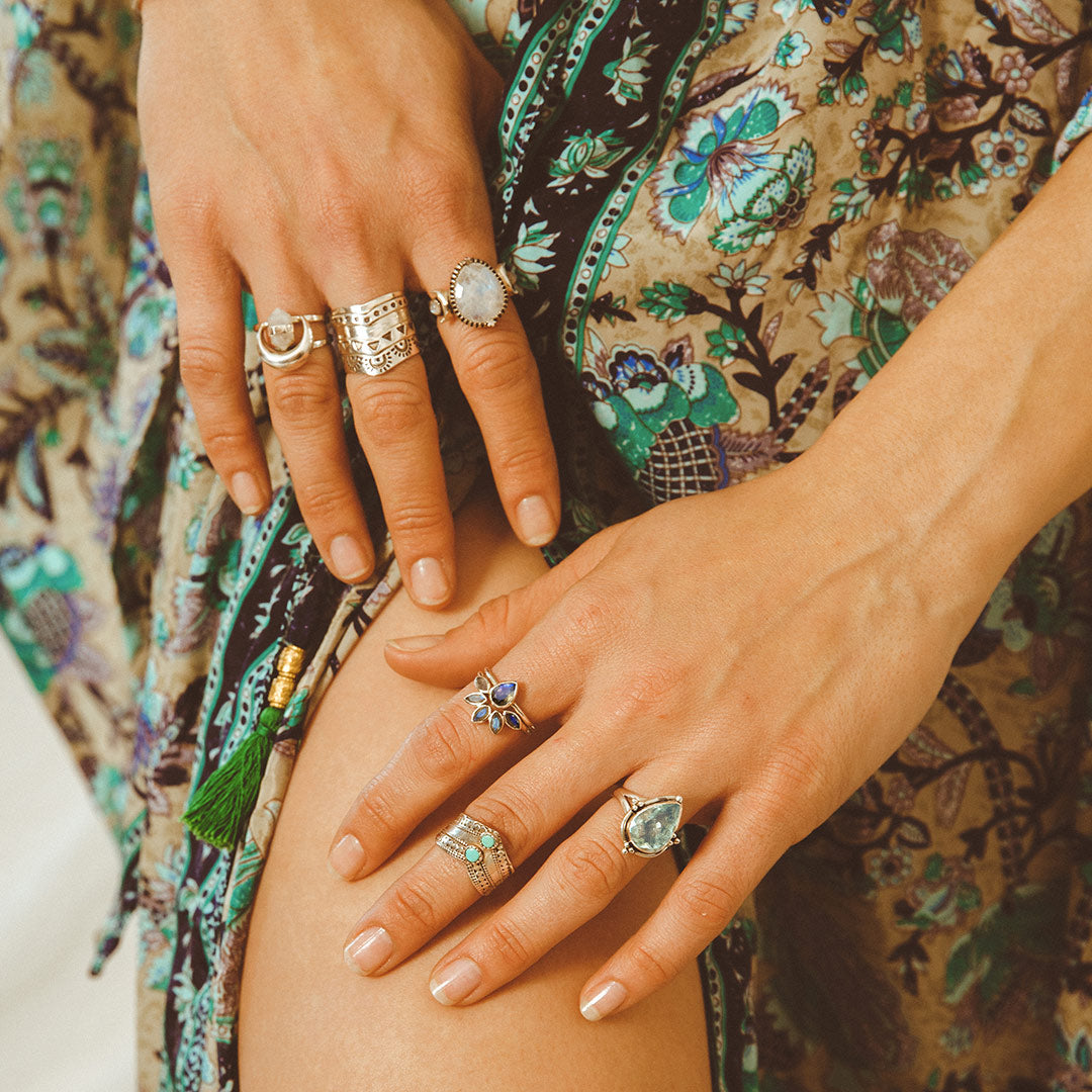 Labradorite Stackable Ring Set Sterling Silver