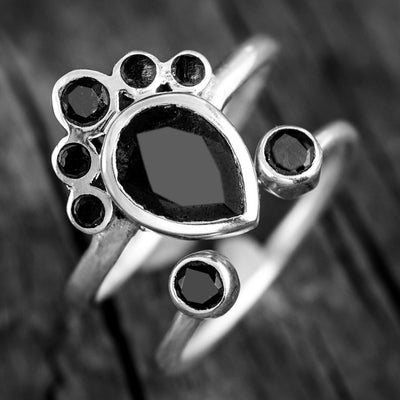 Black Onyx Stackable Ring Set Sterling Silver - Boho Magic
