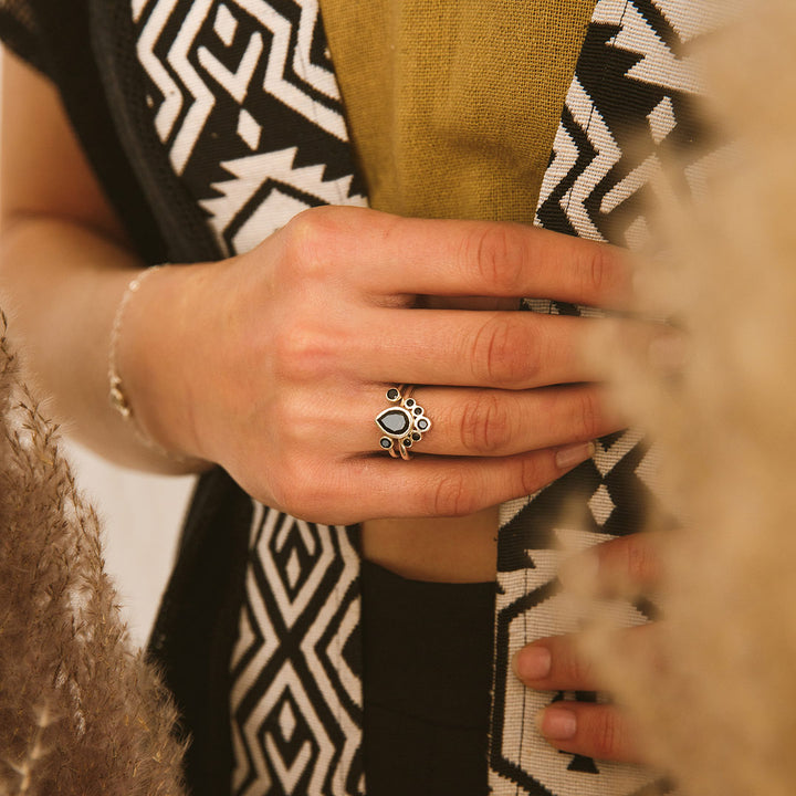 Black Onyx Stackable Ring Set Sterling Silver