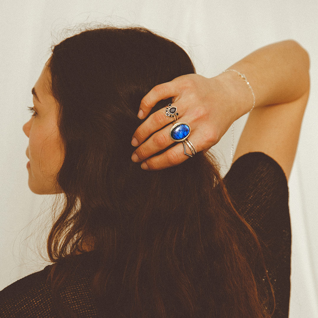 Black Onyx Stackable Ring Set Sterling Silver