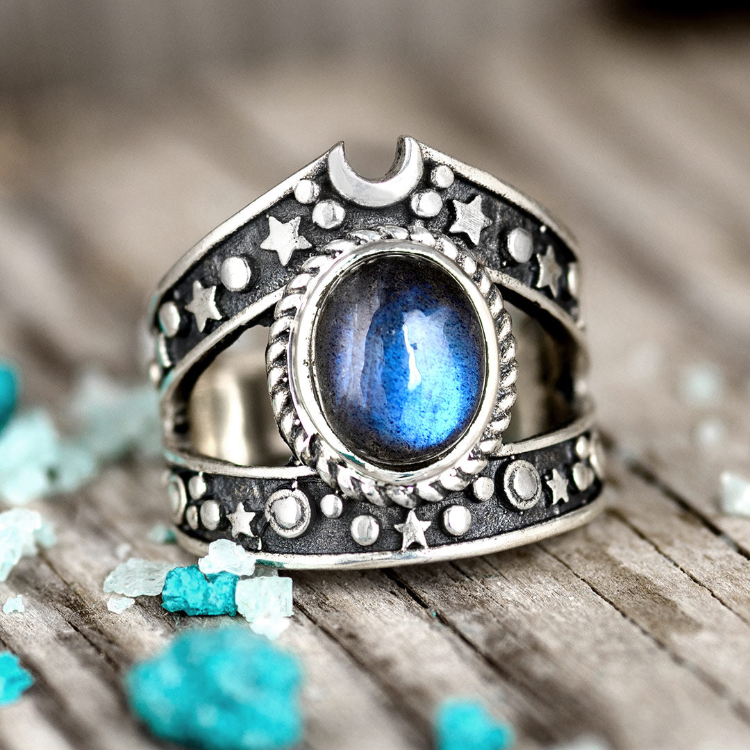 Celestial Labradorite Ring Sterling Silver – Boho Magic Jewelry