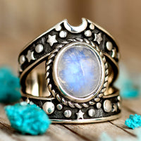 Celestial Moonstone Ring Sterling Silver - Boho Magic