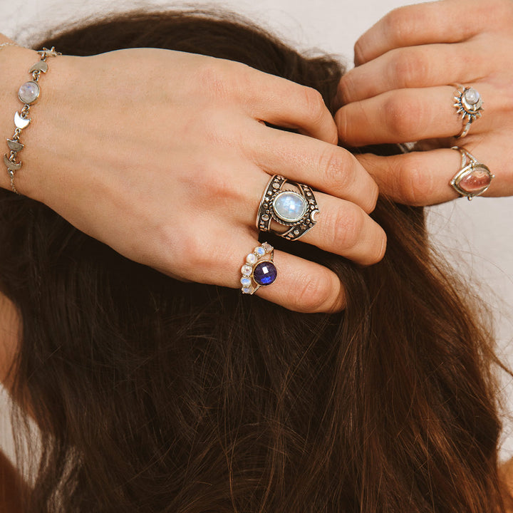 Celestial Moonstone Ring Sterling Silver