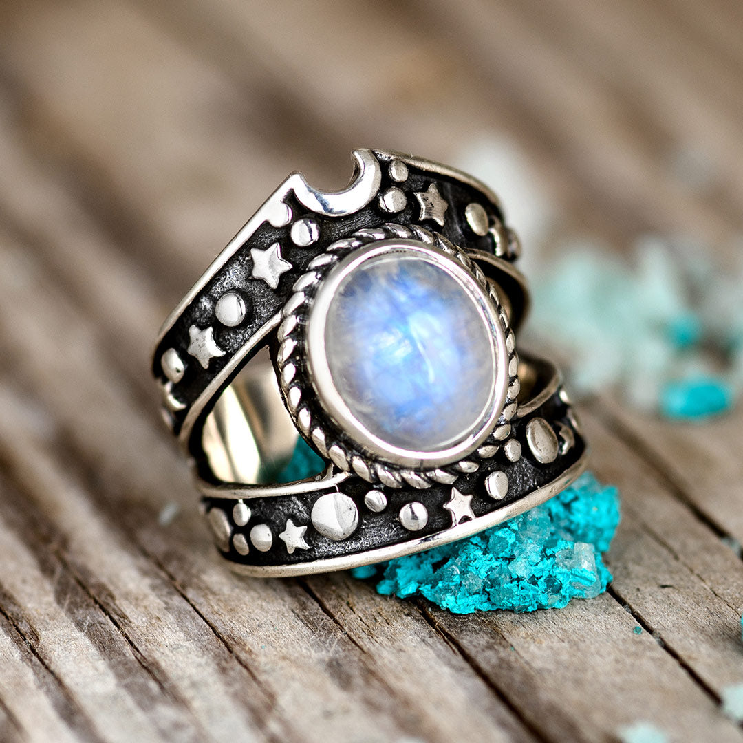 Celestial Moonstone Ring Sterling Silver