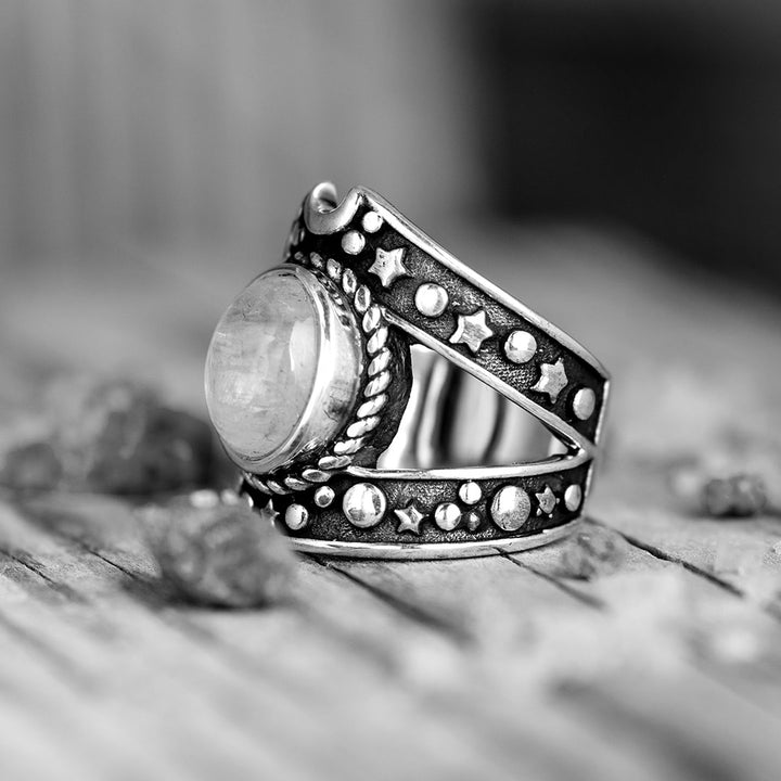 Celestial Moonstone Ring Sterling Silver