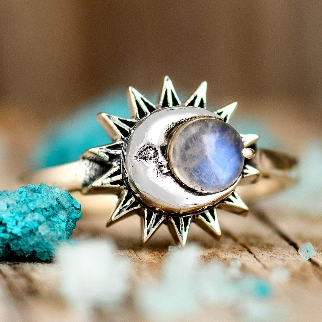 Sun and Moon Moonstone Ring Sterling Silver