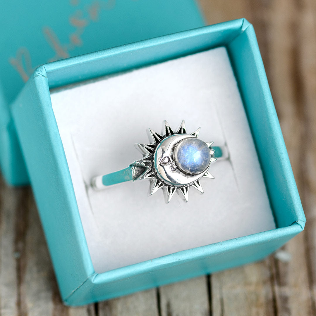 Sun and Moon Moonstone Ring Sterling Silver